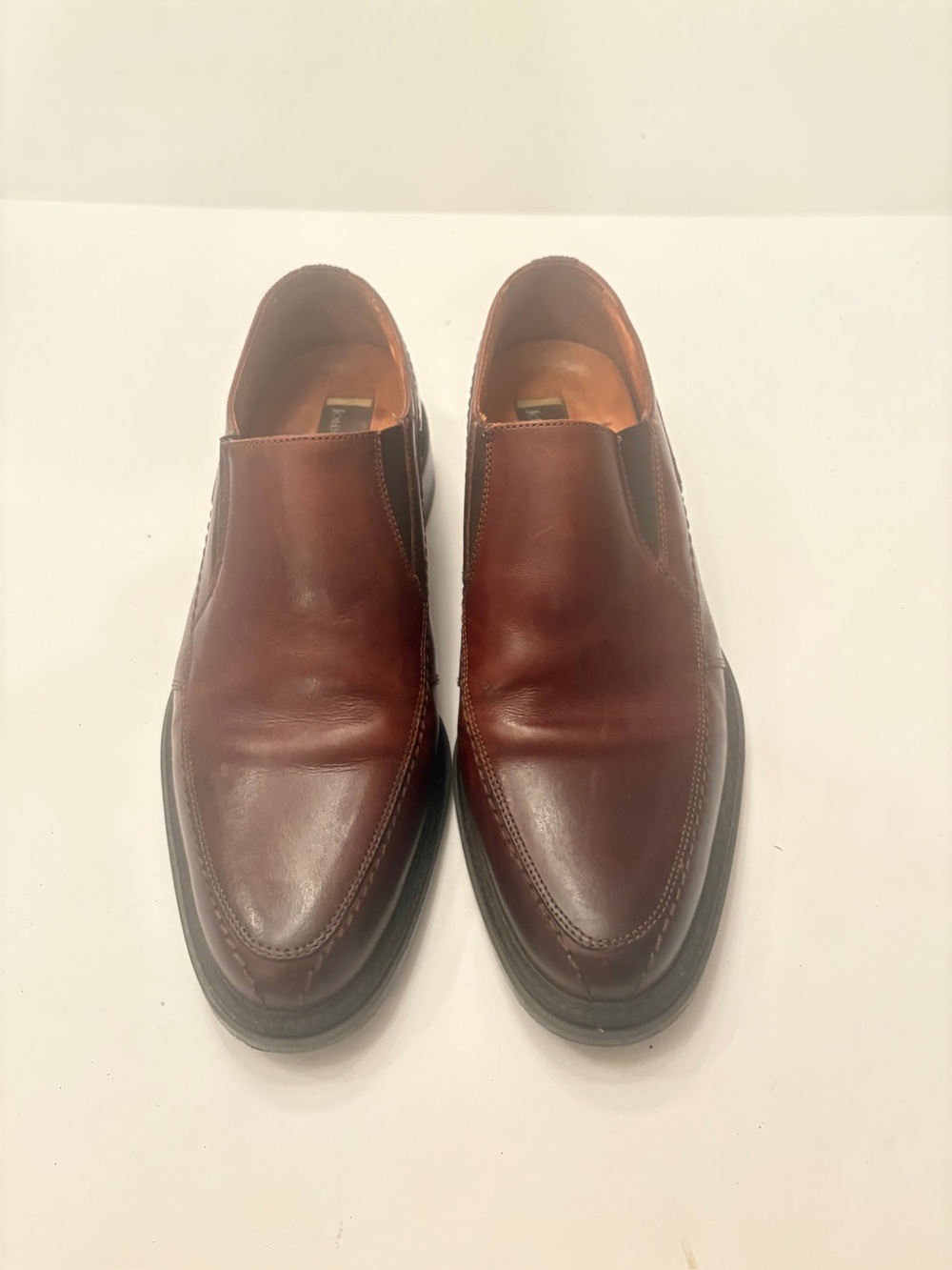 Johnston & Murphy Mens 10M Brown Leather Slip On Loafers Dress Shoes Handcrafted